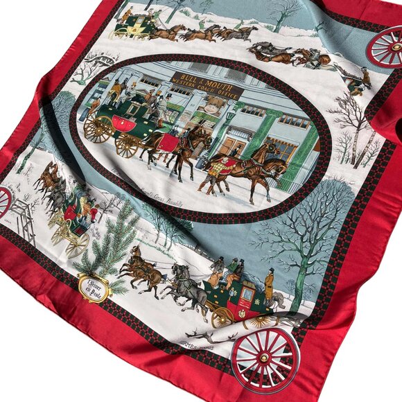 Hermes L‘Hiver en Poste Red Winter Silk Scarf Philippe Ledoux Carré 90 35" - Picture 3 of 9